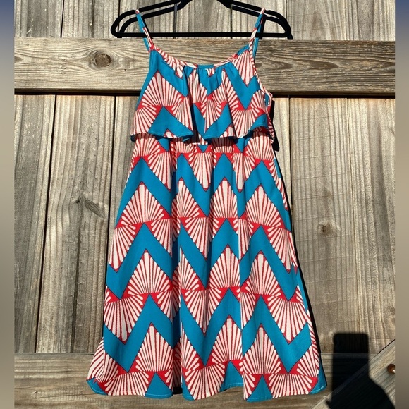 Peaches and Cream brand turquoise and coral Sundress with Spaghetti Straps - Picture 2 of 6